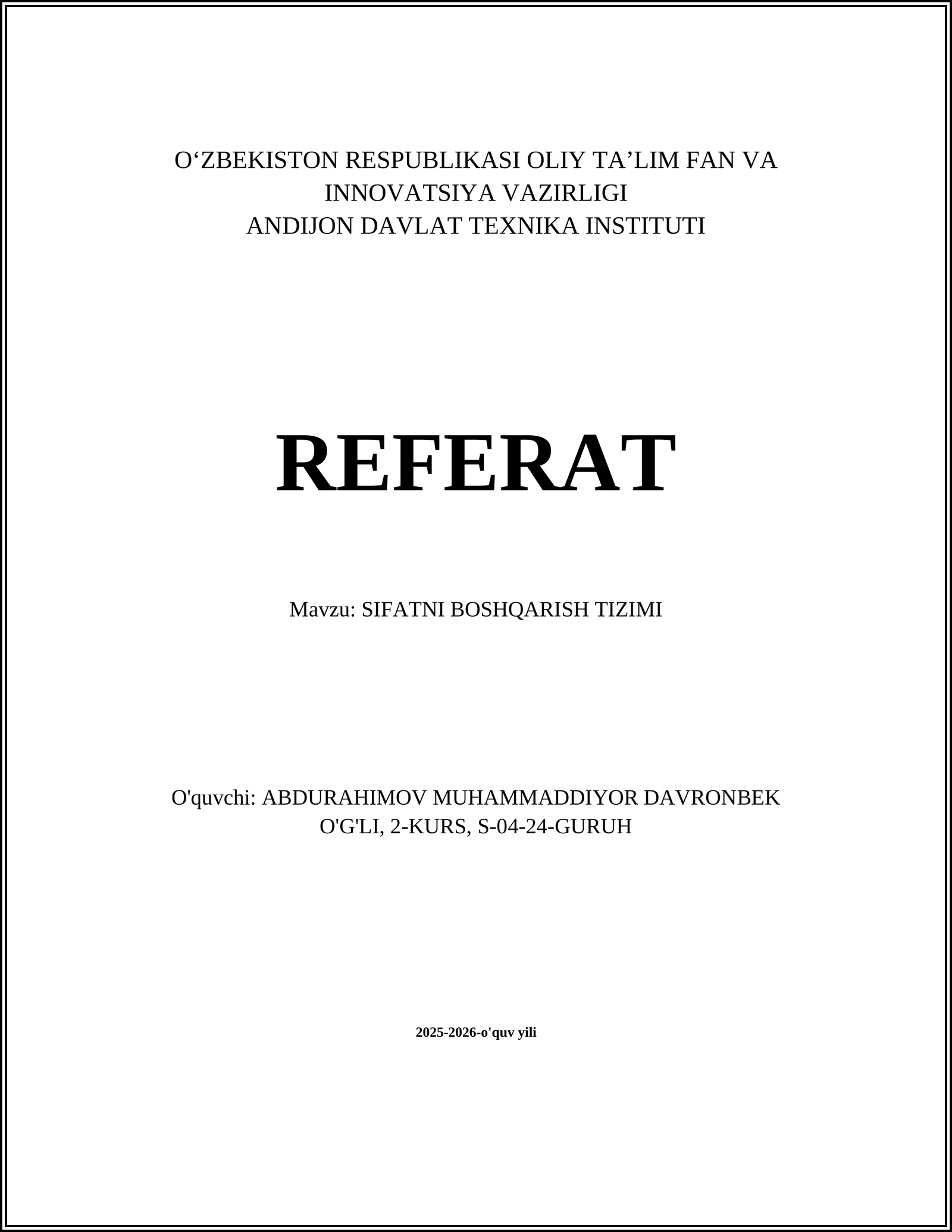 SIFATNI BOSHQARISH TIZIMI