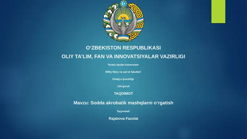 Sodda akrobatik mashqlarni oʻrgatish
