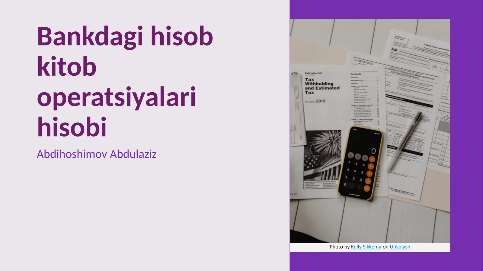Bankdagi hisob kitob operatsiyalari hisobi
