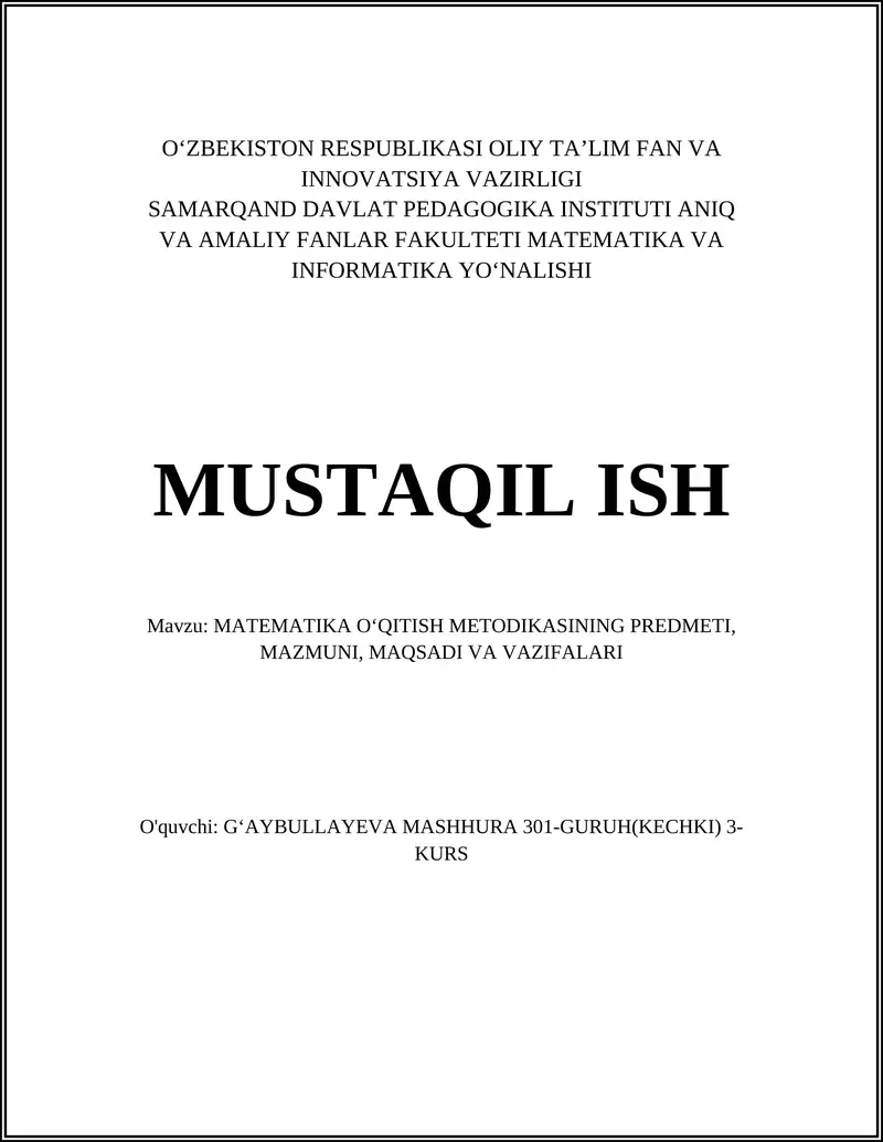 Matematika oʻqitish metodikasi