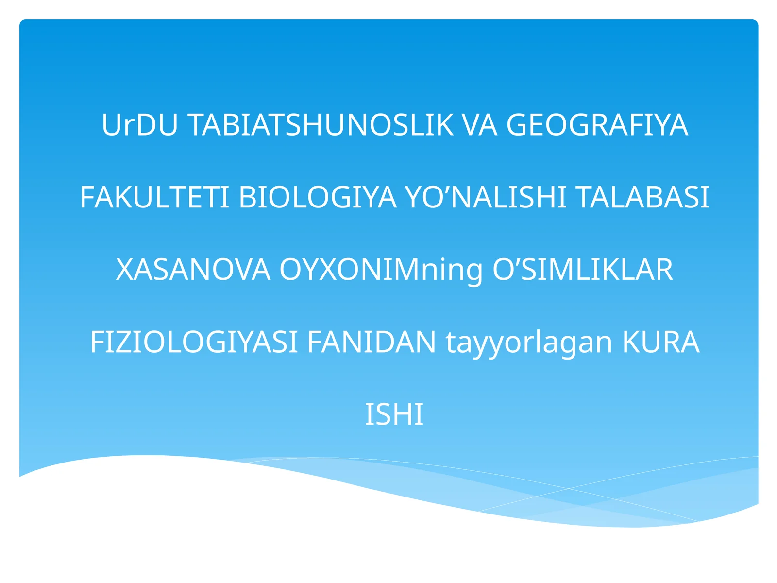 SINTETIK O`SISH REGULYATORINI O`SIMLIKSHUNOSLIKDA QO`LLASH