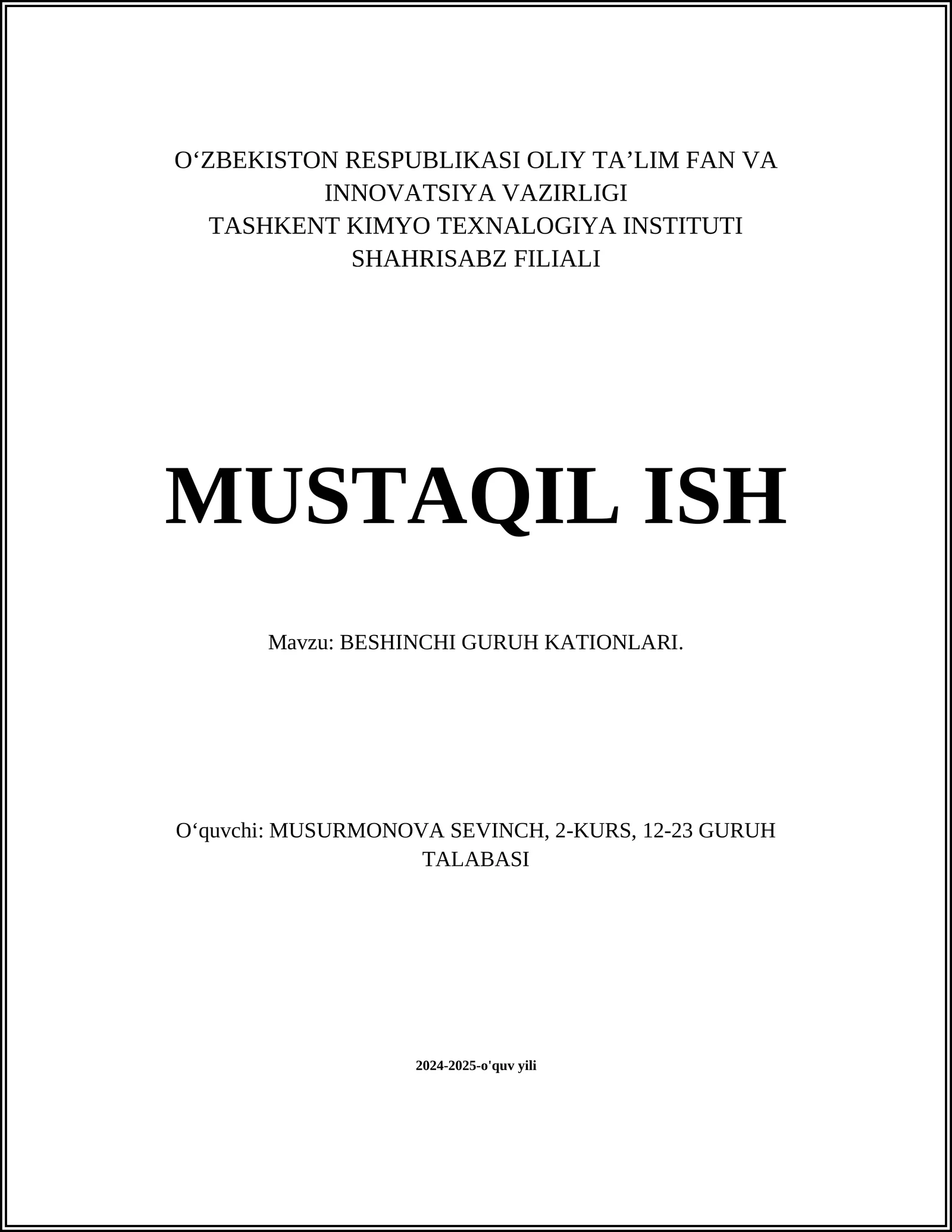 BESHINCHI GURUH KATIONLARI