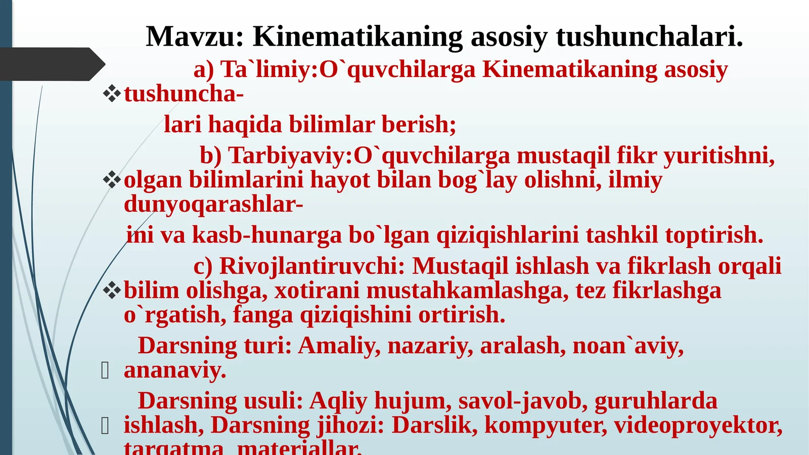 Kinematika ning asosiy tushunchalari