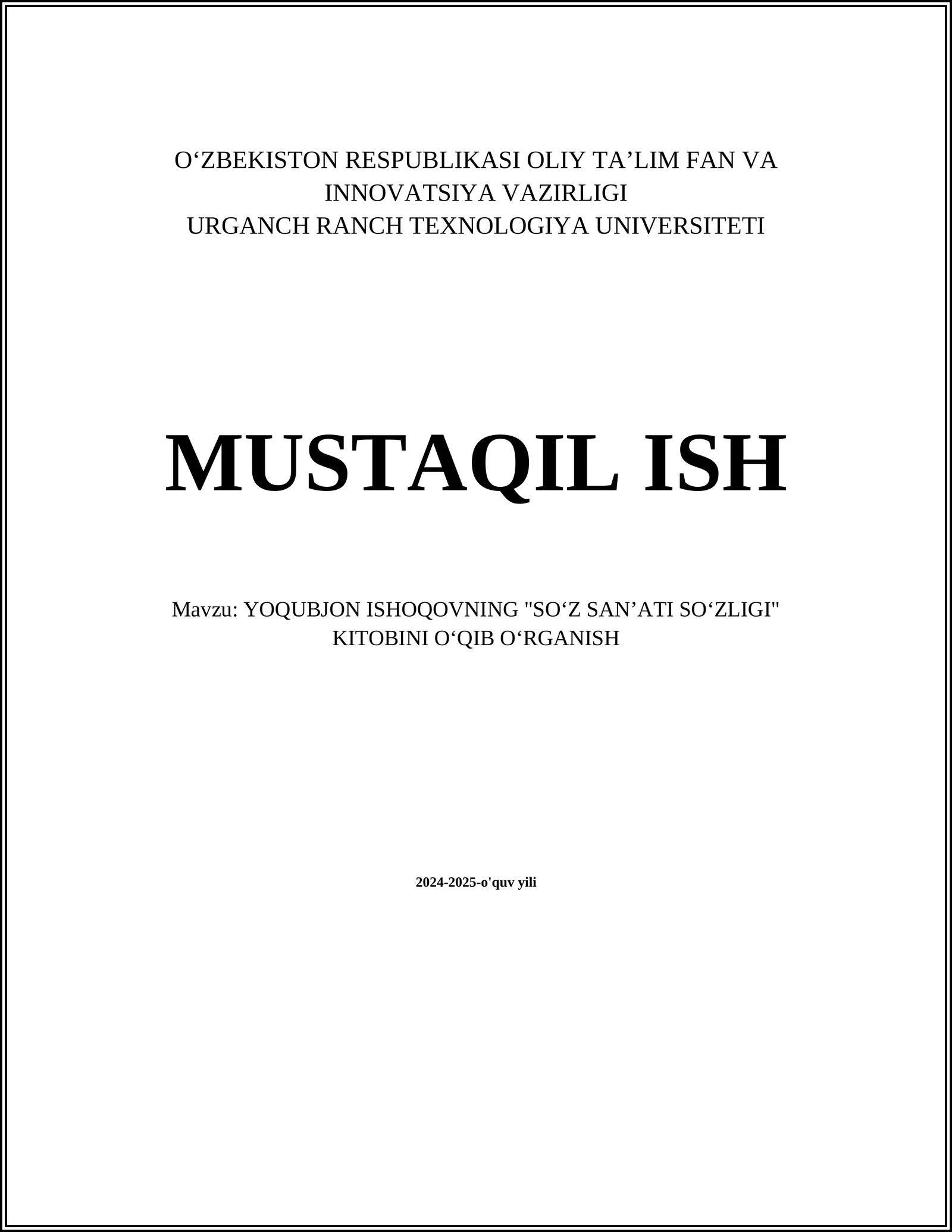 YOQUBJON ISHOQOVNING "SOʻZ SANʼATI SOʻZLIGI" KITOBINI OʻQIB OʻRGANISH