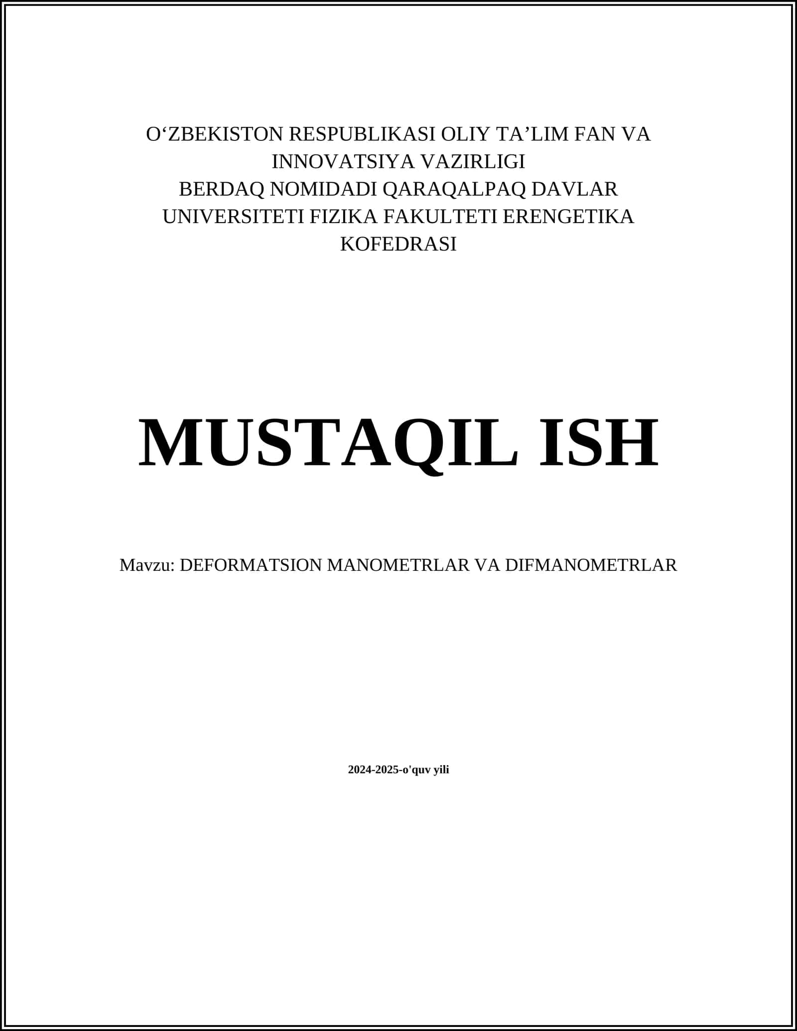 DEFORMATSION MANOMETRLAR VA DIFMANOMETRLAR