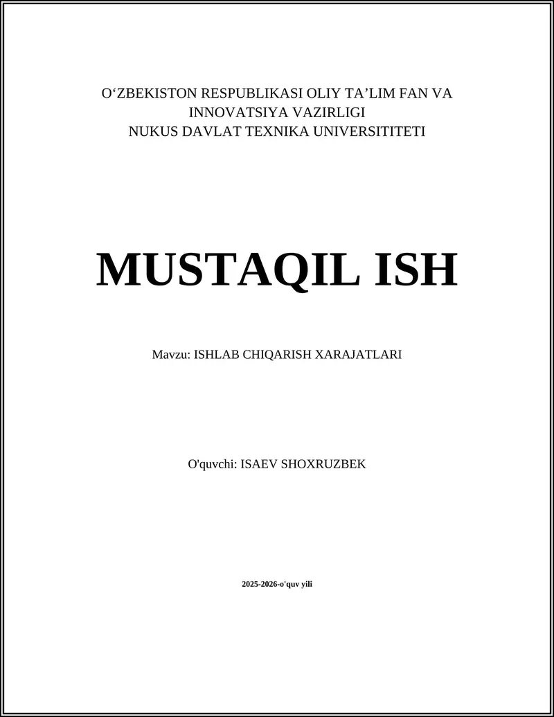 ISHLAB CHIQARISH XARAJATLARI