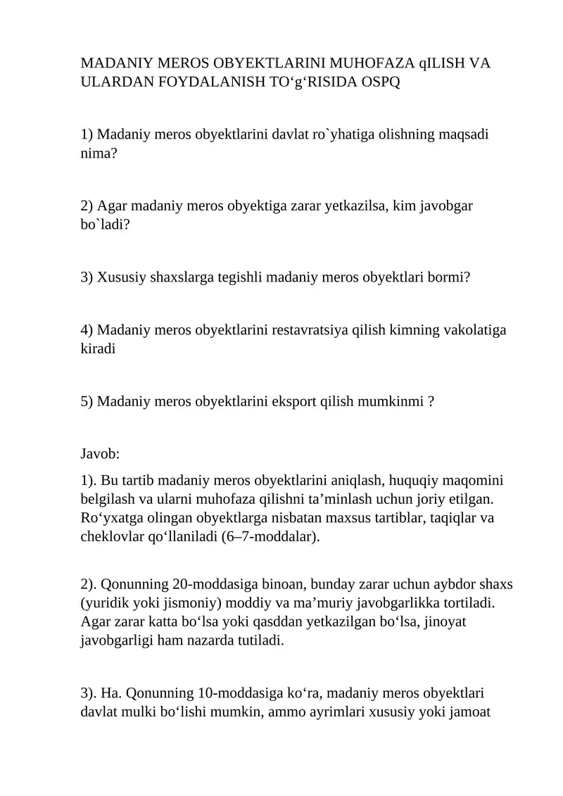 Madaniy meros obyektlarini muhofaza qilish va ulardan foydalanish toʻgʻrisida ospq