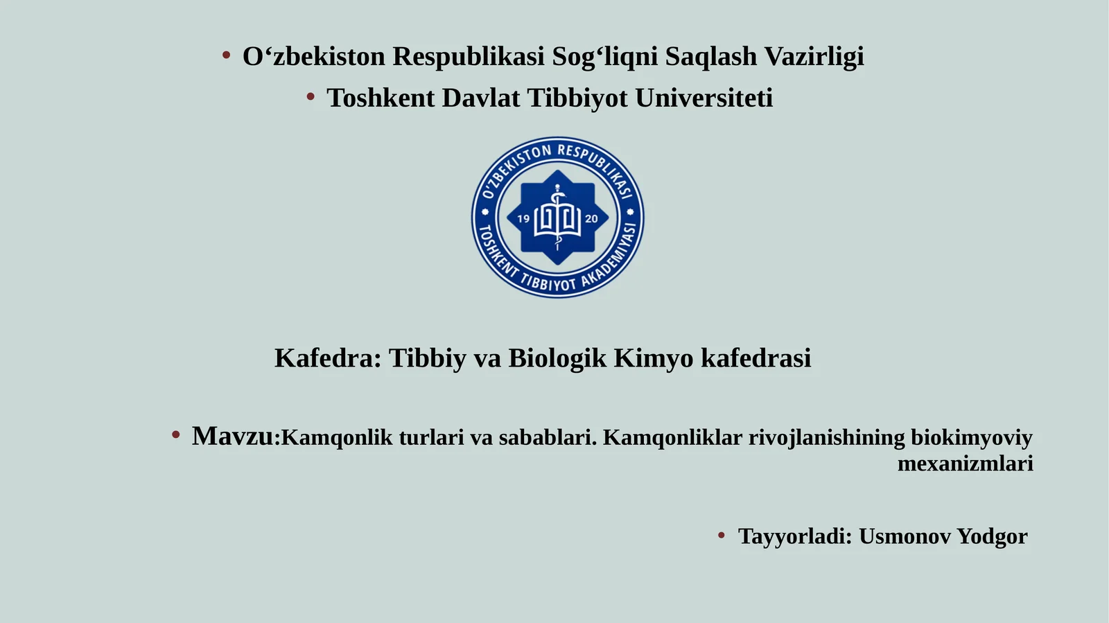 Kamqonlik turlari va sabablari. Kamqonliklar rivojlanishining biokimyoviy mexanizmlari