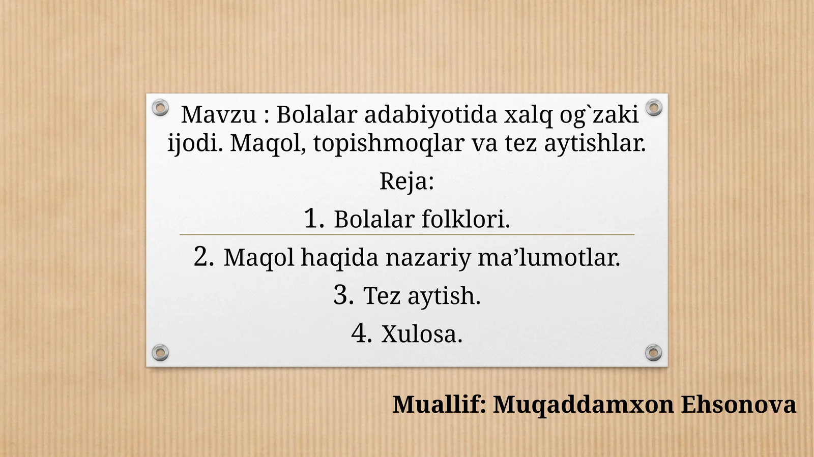 Bolalar adabiyotida xalq og'zaki ijodi. Maqol, topishmoqlar va tez aytishlar
