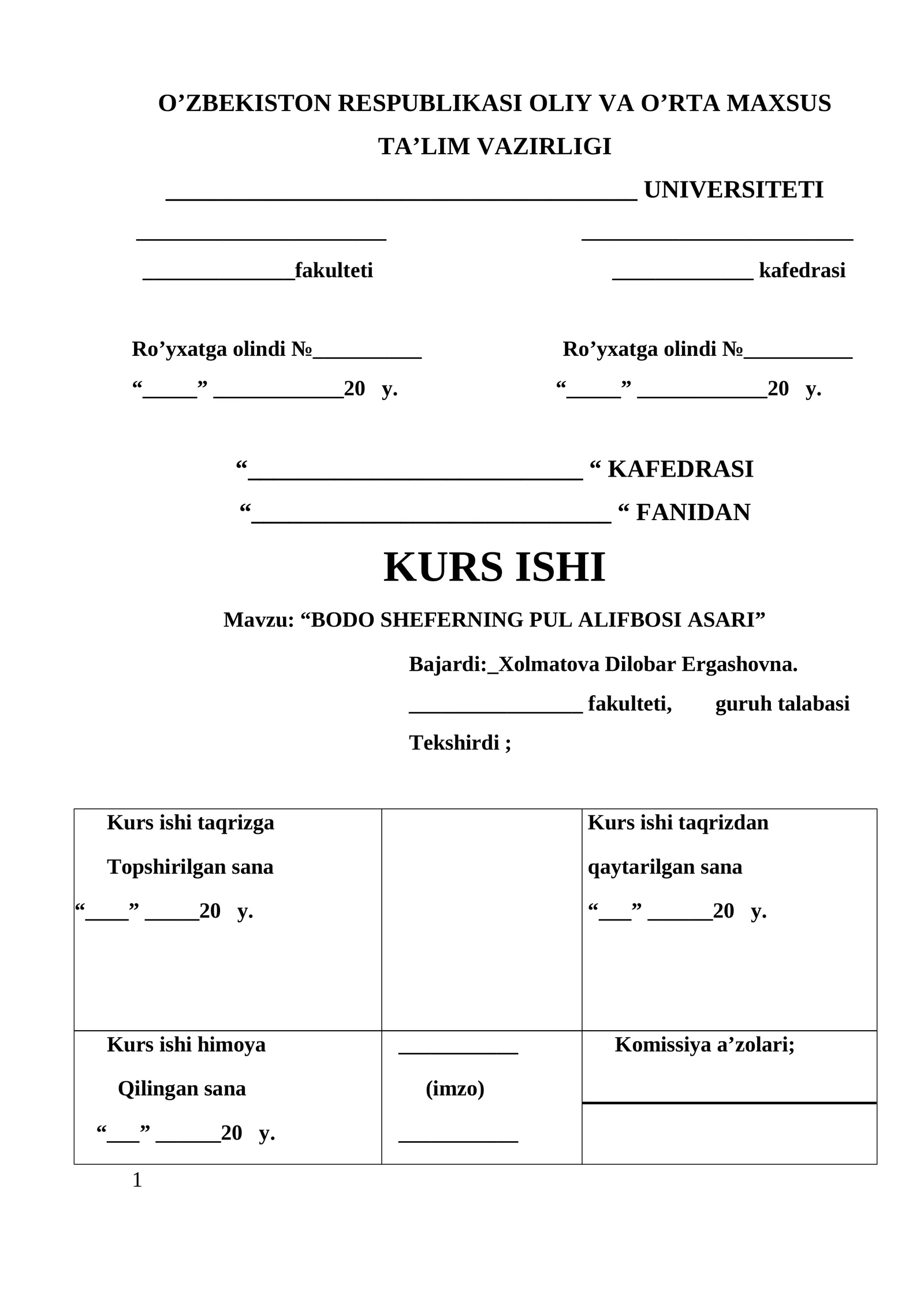 BODO SHEFERNING PUL ALIFBOSI ASARI
