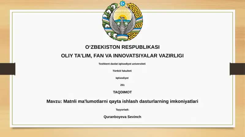 Matnli ma'lumotlarni qayta ishlash dasturlarning imkoniyatlari