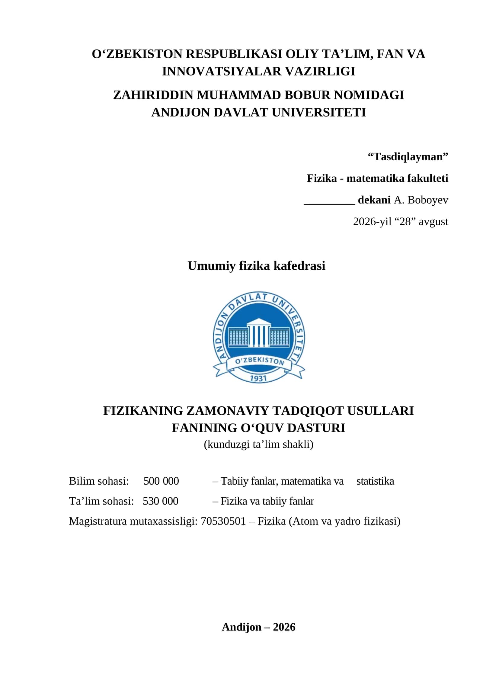 FIZIKANING ZAMONAVIY TADQIQOT USULLARI