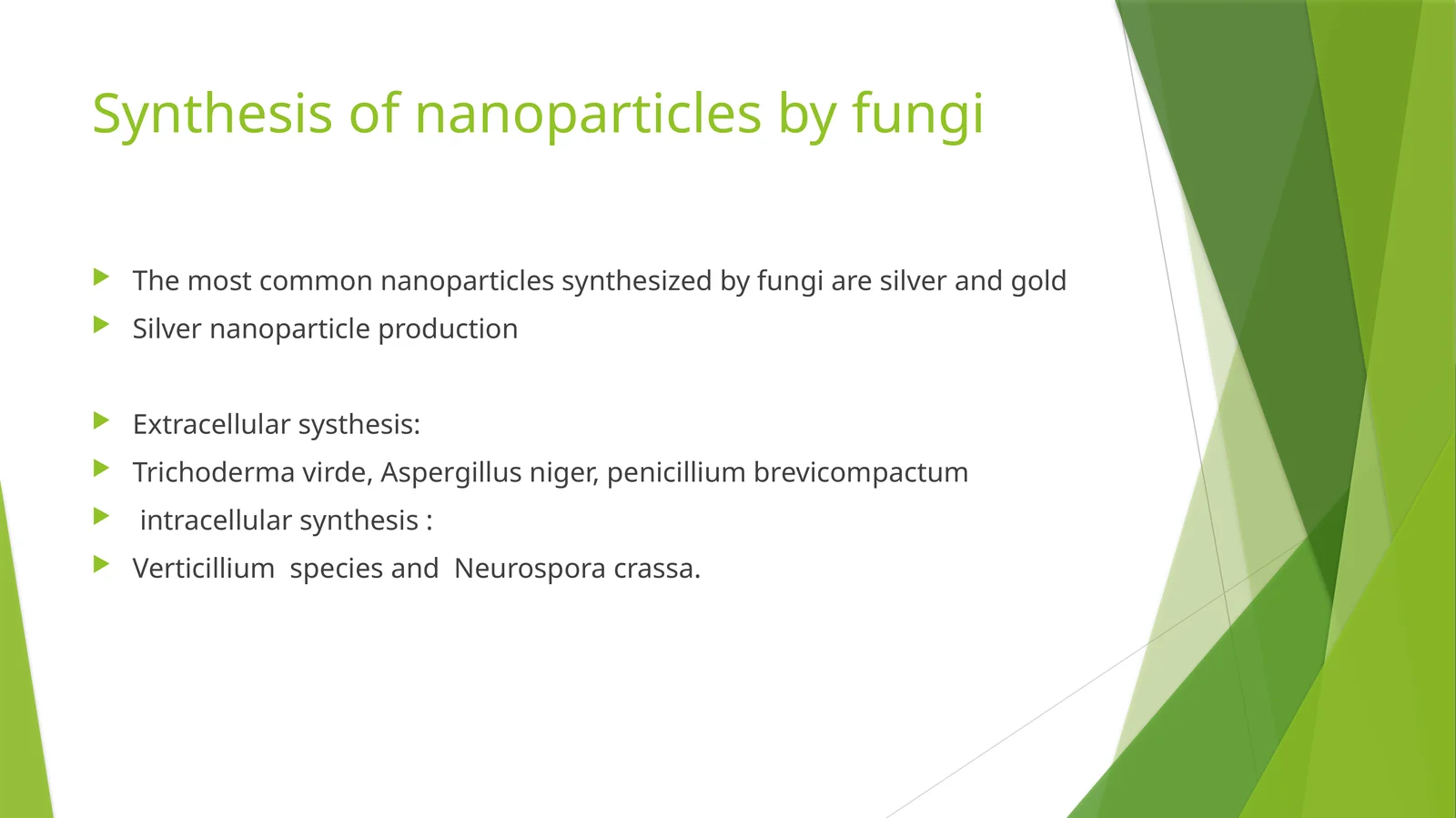 Nanoparticles Synthesis by Fungi