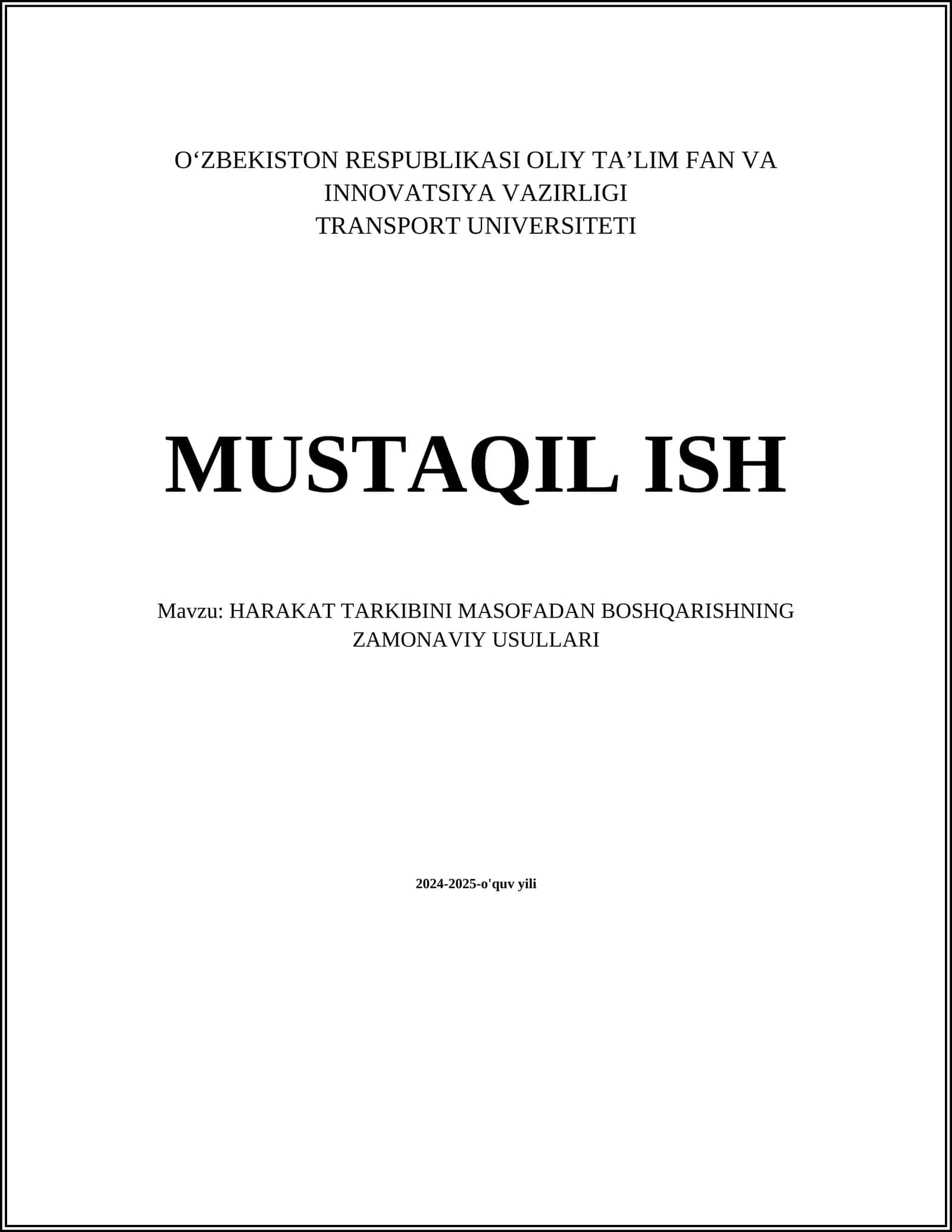 HARAKAT TARKIBINI MASOFADAN BOSHQARISHNING ZAMONAVIY USULLARI