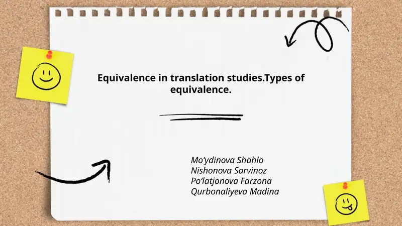 Equivalence in translation studies.Types of equivalence