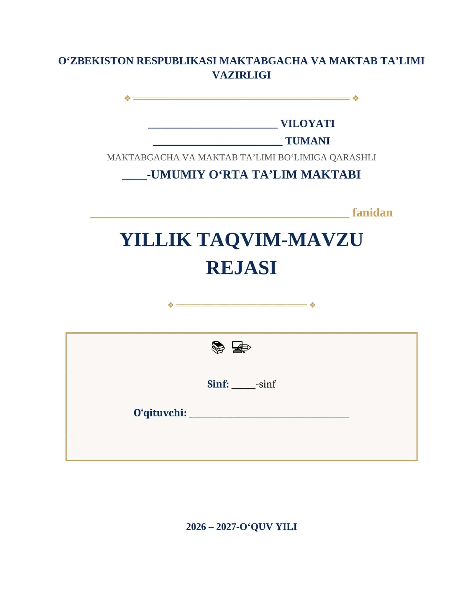 YILLIK TAQVIM-MAVZU REJASI
