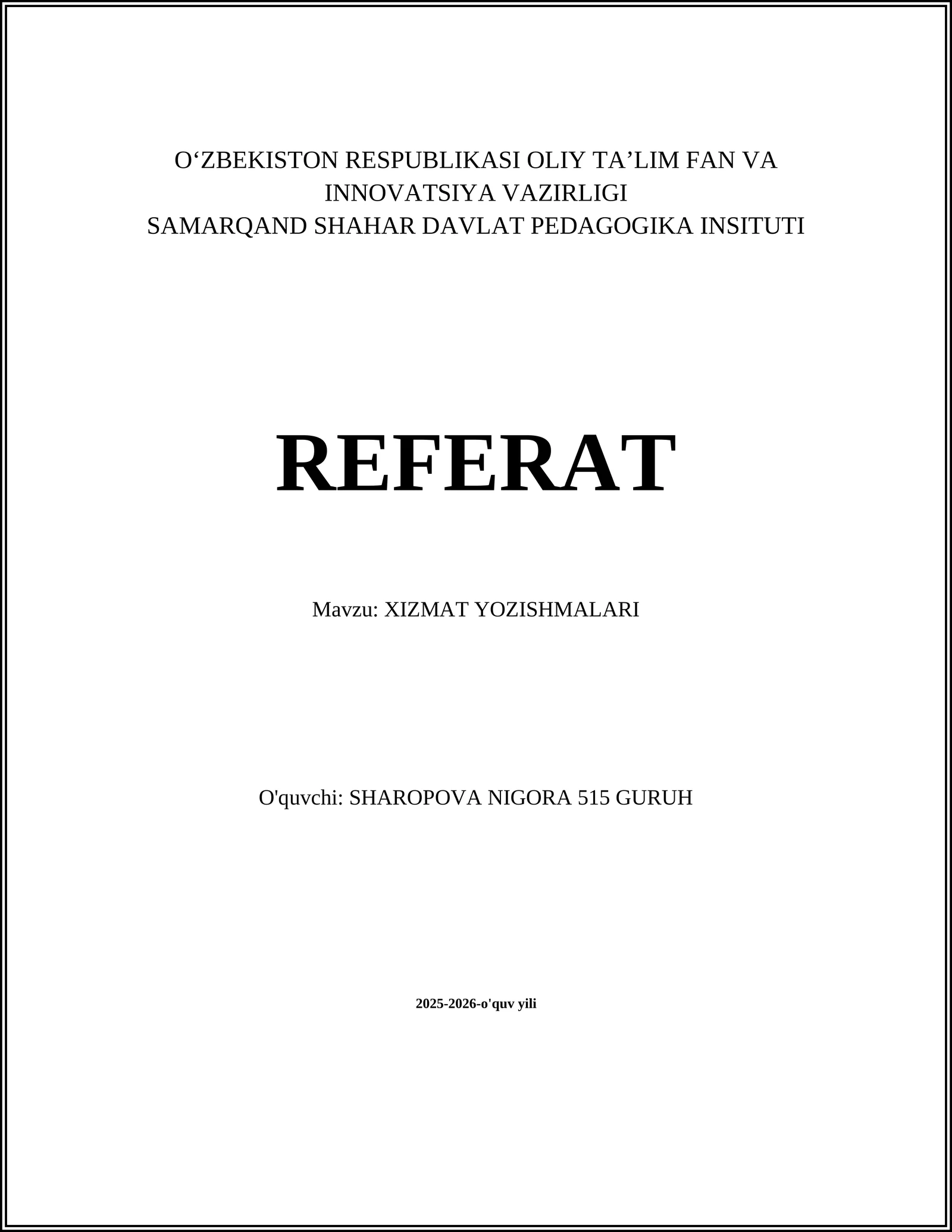 XIZMAT YOZISHMALARI