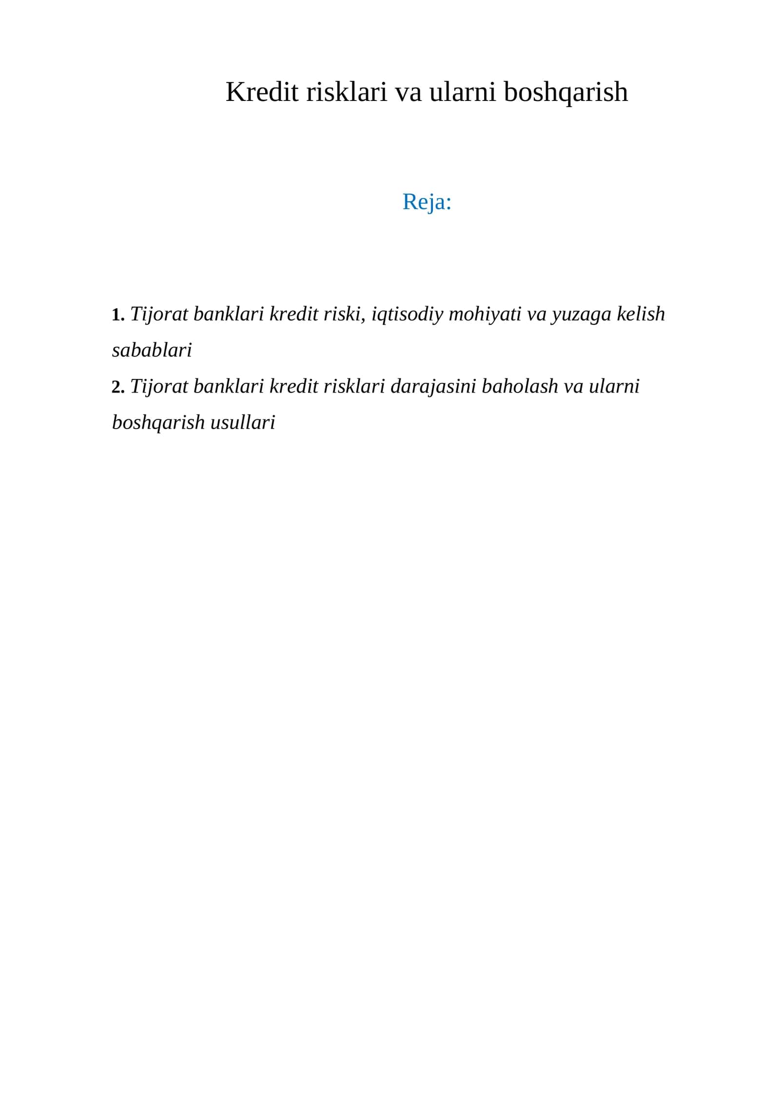 Kredit risklari va ularni boshqarish