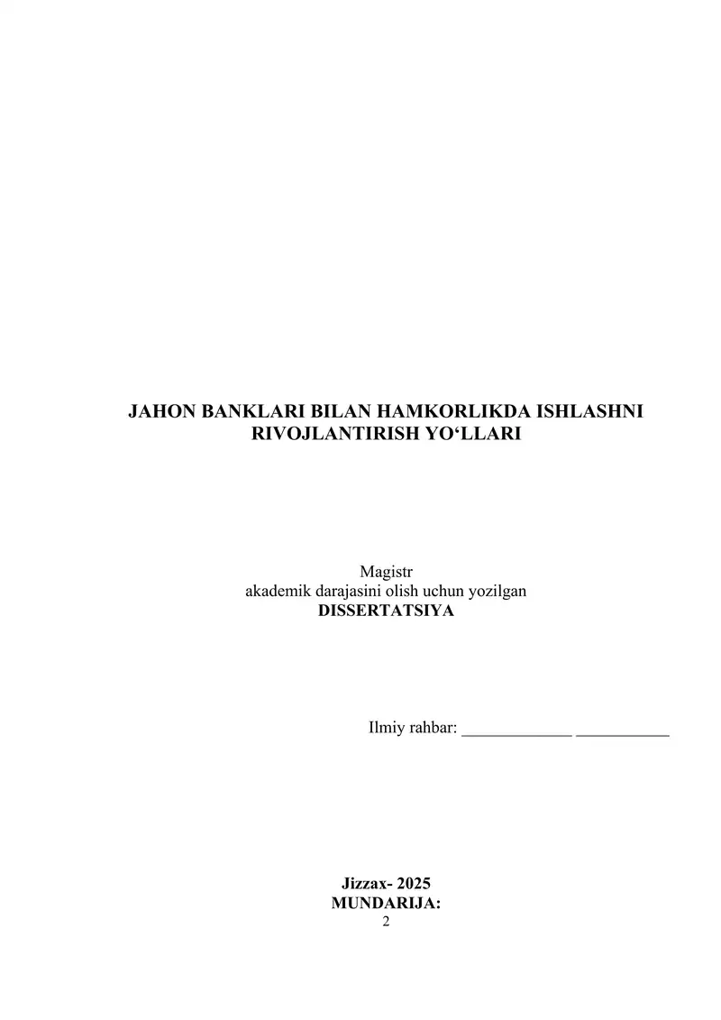 Jahon Banklari Bilan Hamkorlikda Ishlashni Rivojlantirish Yo‘llari