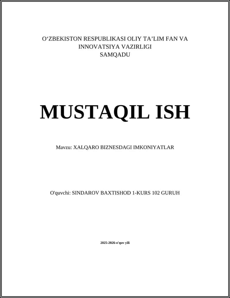 XALQARO BIZNESDAGI IMKONIYATLAR
