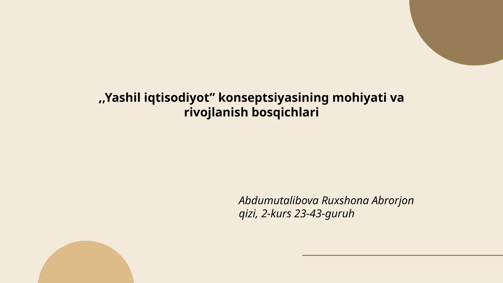 Yashil iqtisodiyotning mohiyati va rivojlanish bosqichlari