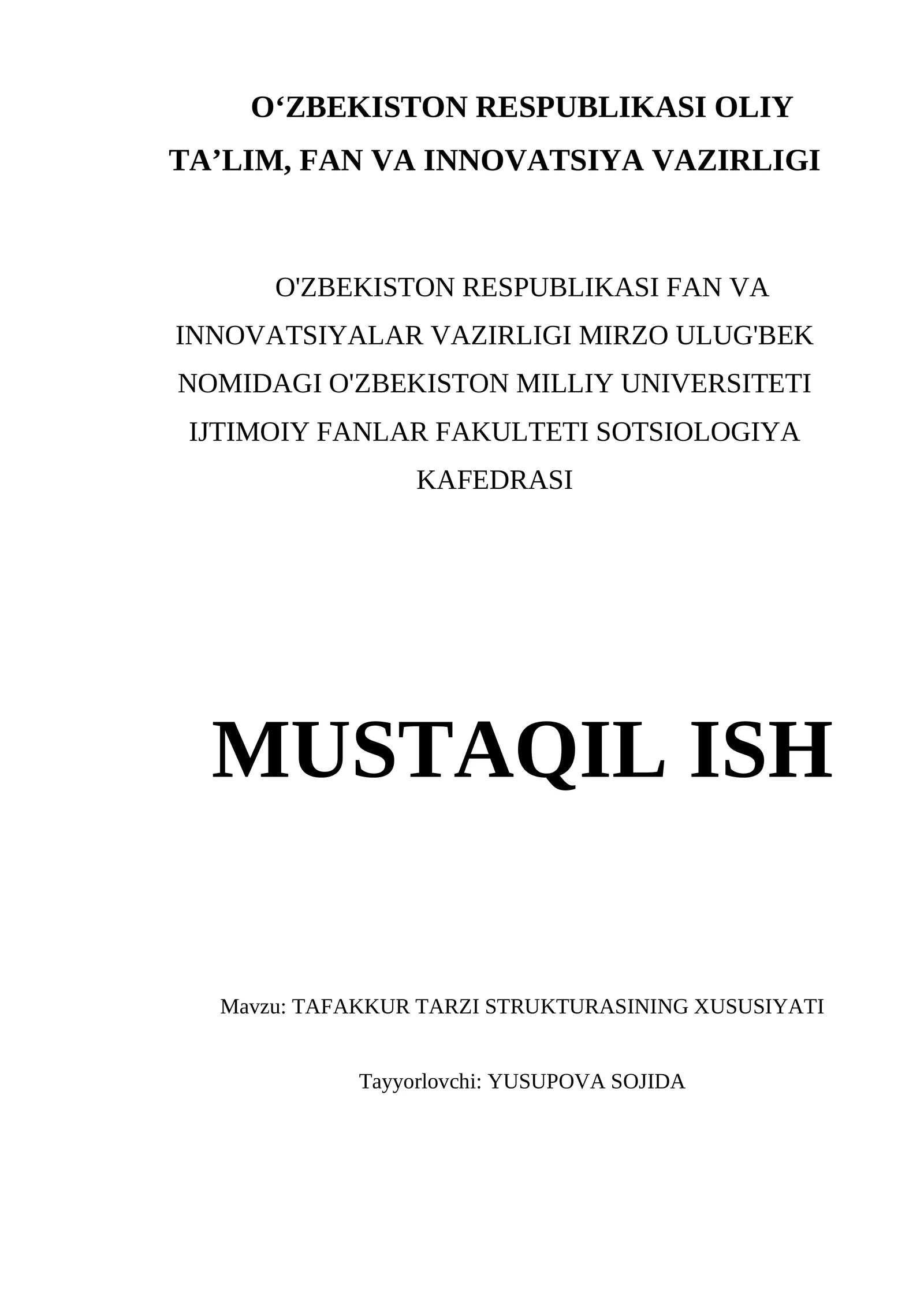 TAFAKKUR TARZI STRUKTURASINING XUSUSIYATI