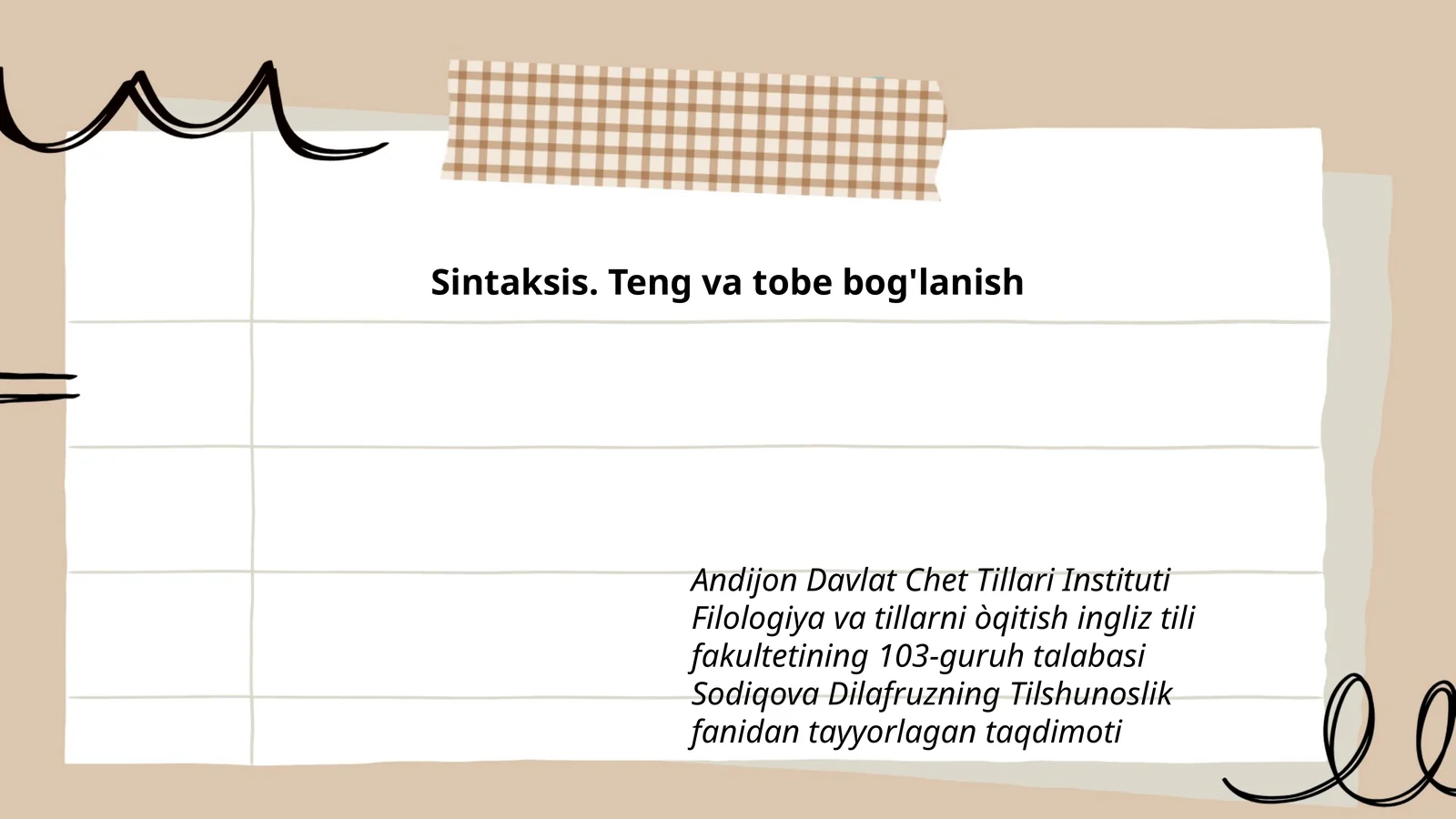 Sintaksis. Teng va tobe bog'lanish