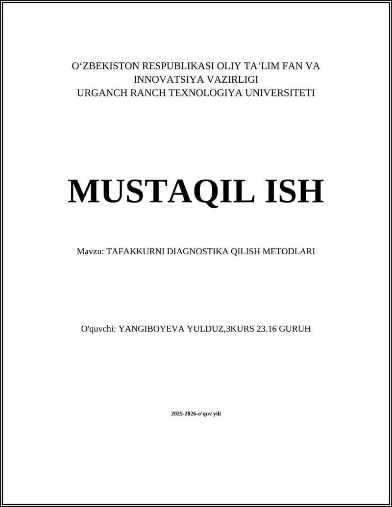 TAFAKKURNI DIAGNOSTIKA QILISH METODLARI