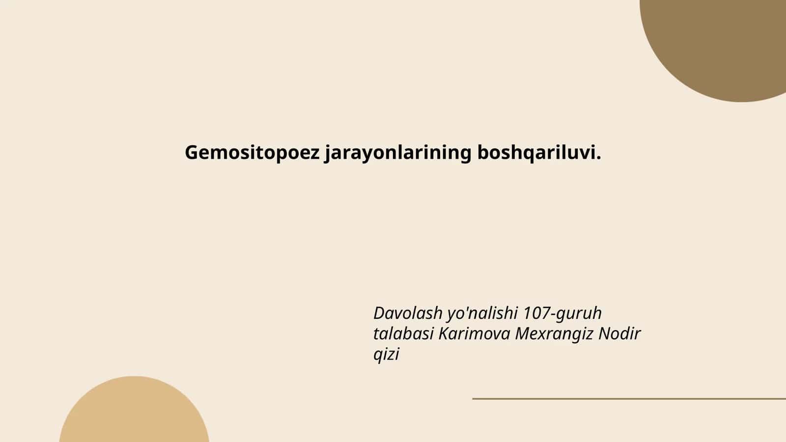 Gemositopoez jarayonlarining boshqariluvi