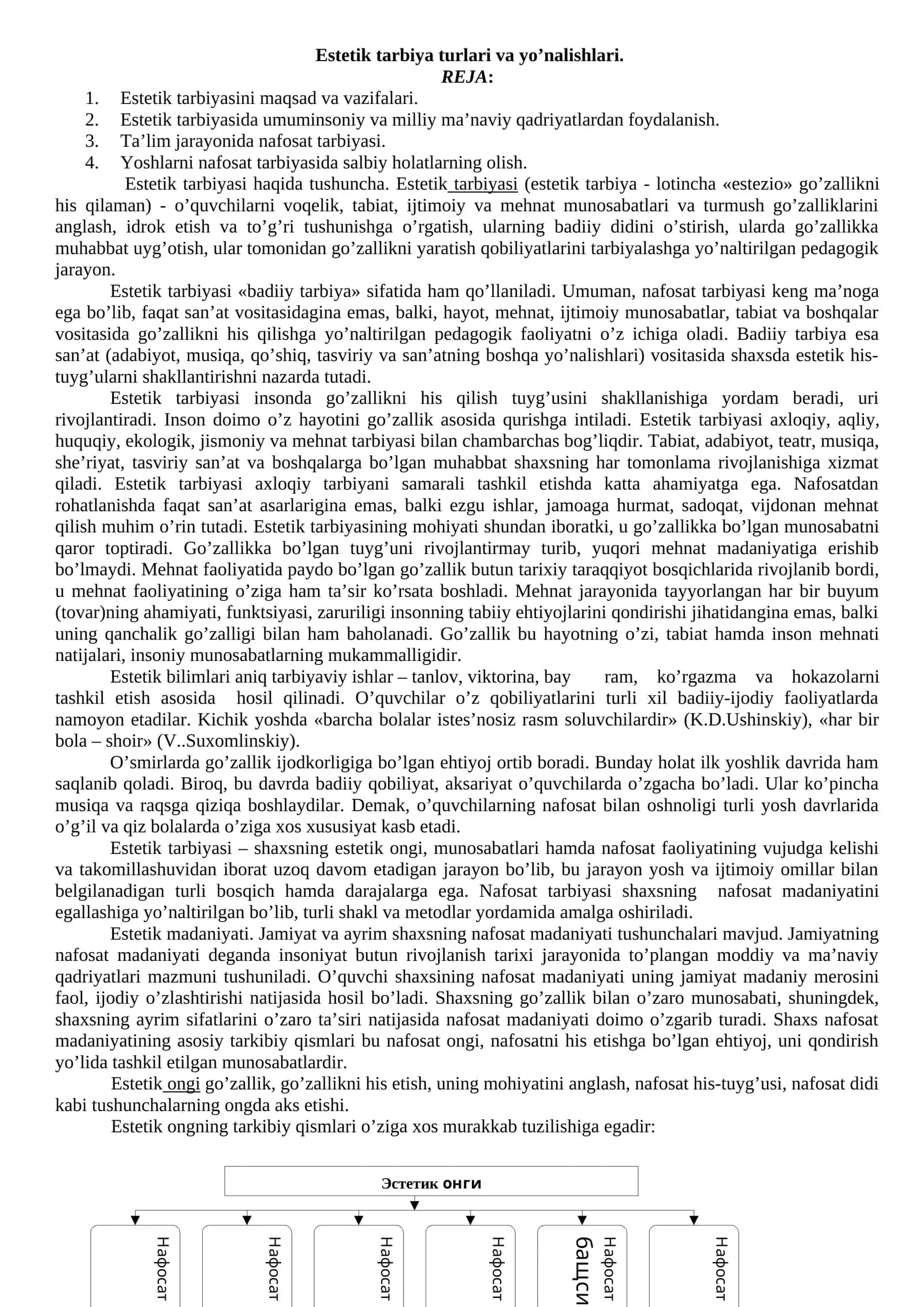 Estetik tarbiya turlari va yo’nalishlari