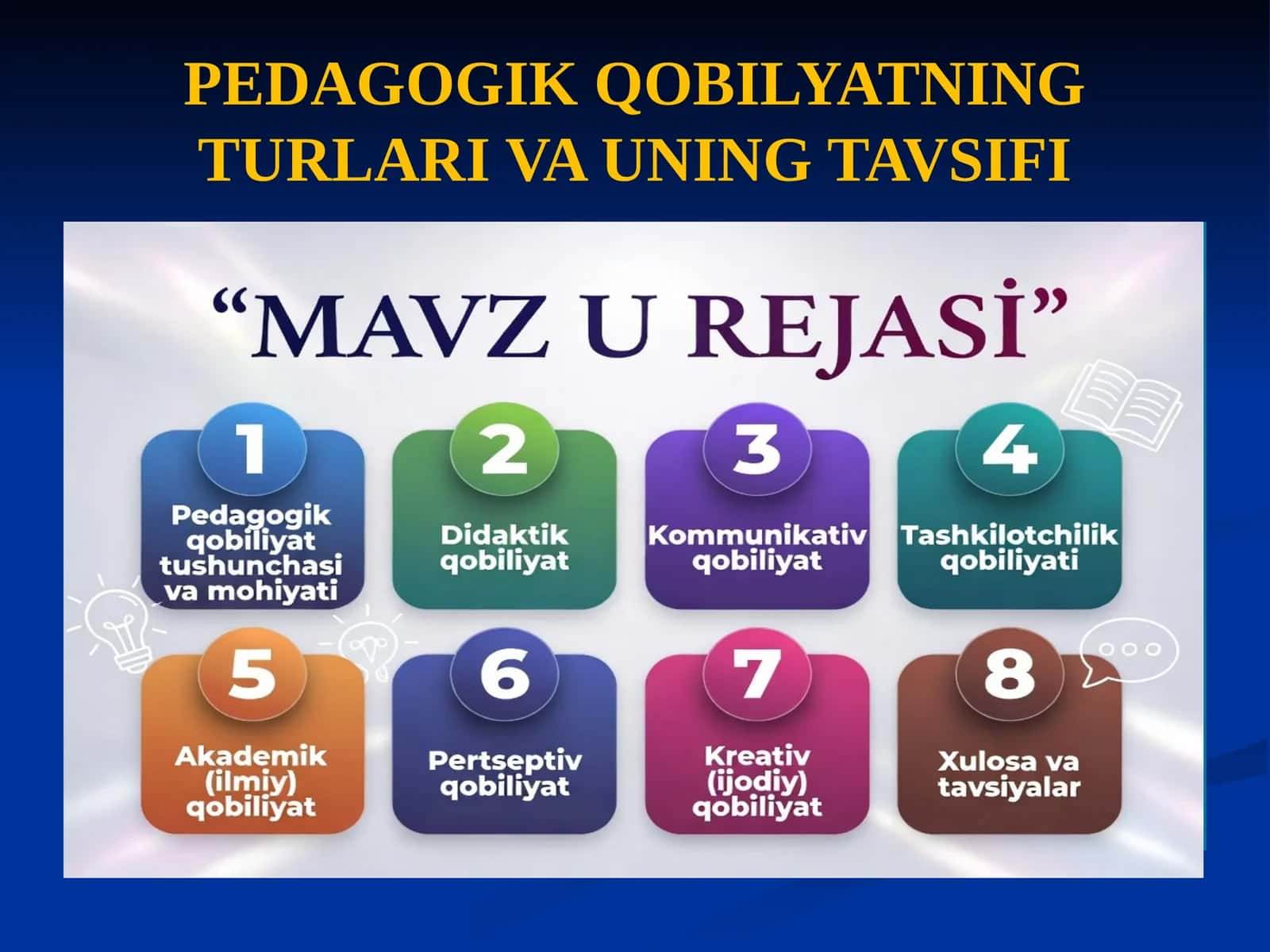 PEDAGOGIK QOBILYATNING TURLARI VA UNING TAVSIFI taqdmot