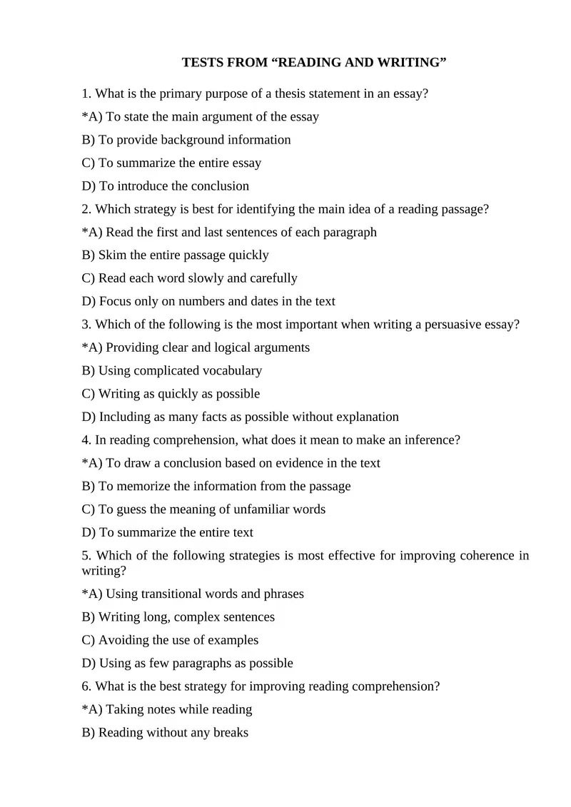 TESTS FROM “READING AND WRITING”