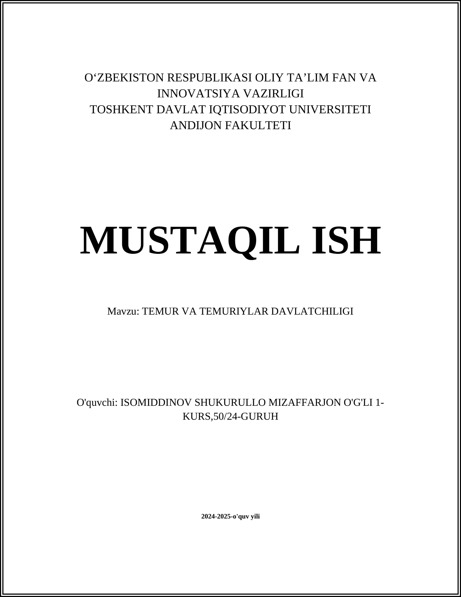 TEMUR VA TEMURIYLAR DAVLATCHILIGI