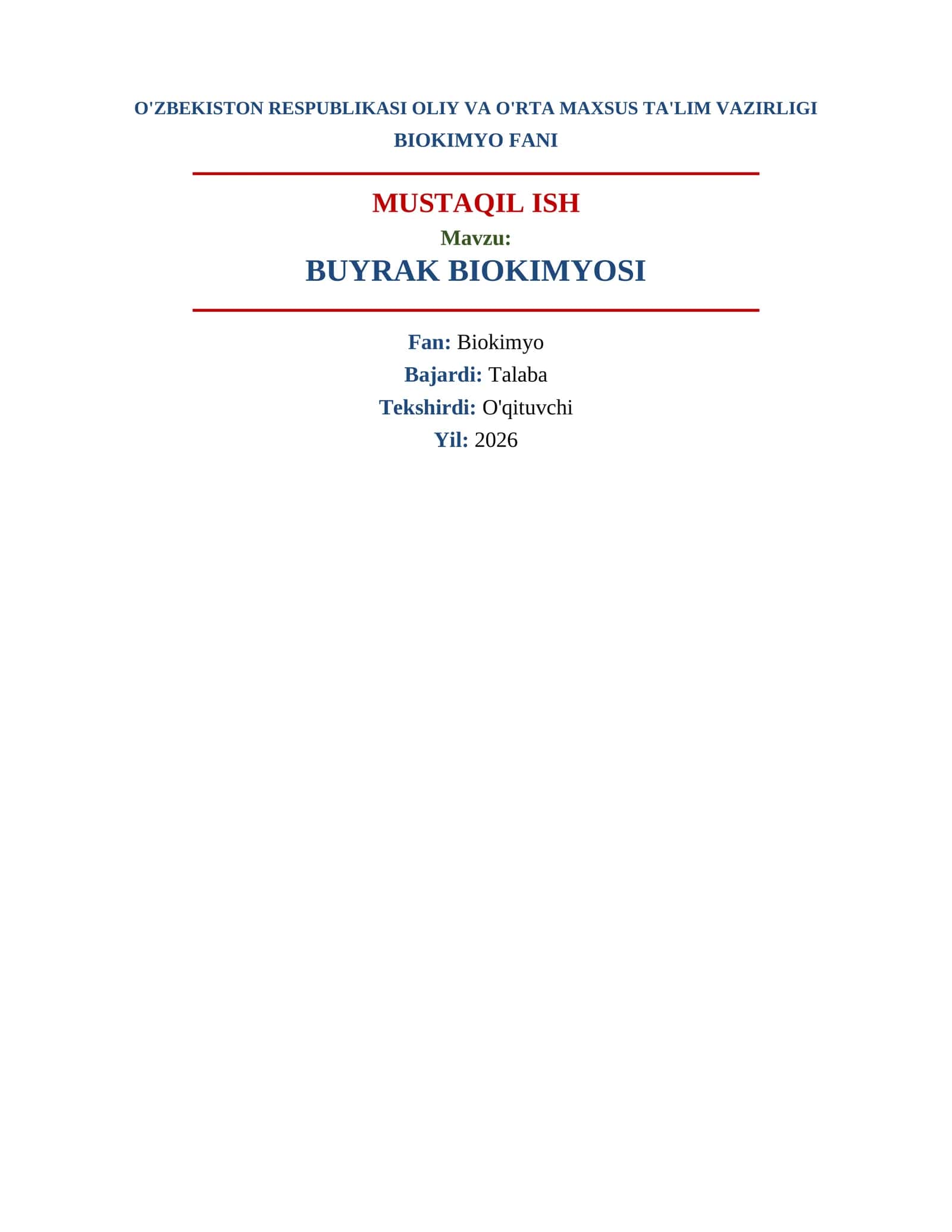 BUYRAK BIOKIMYOSI MUSTAQIL ISH