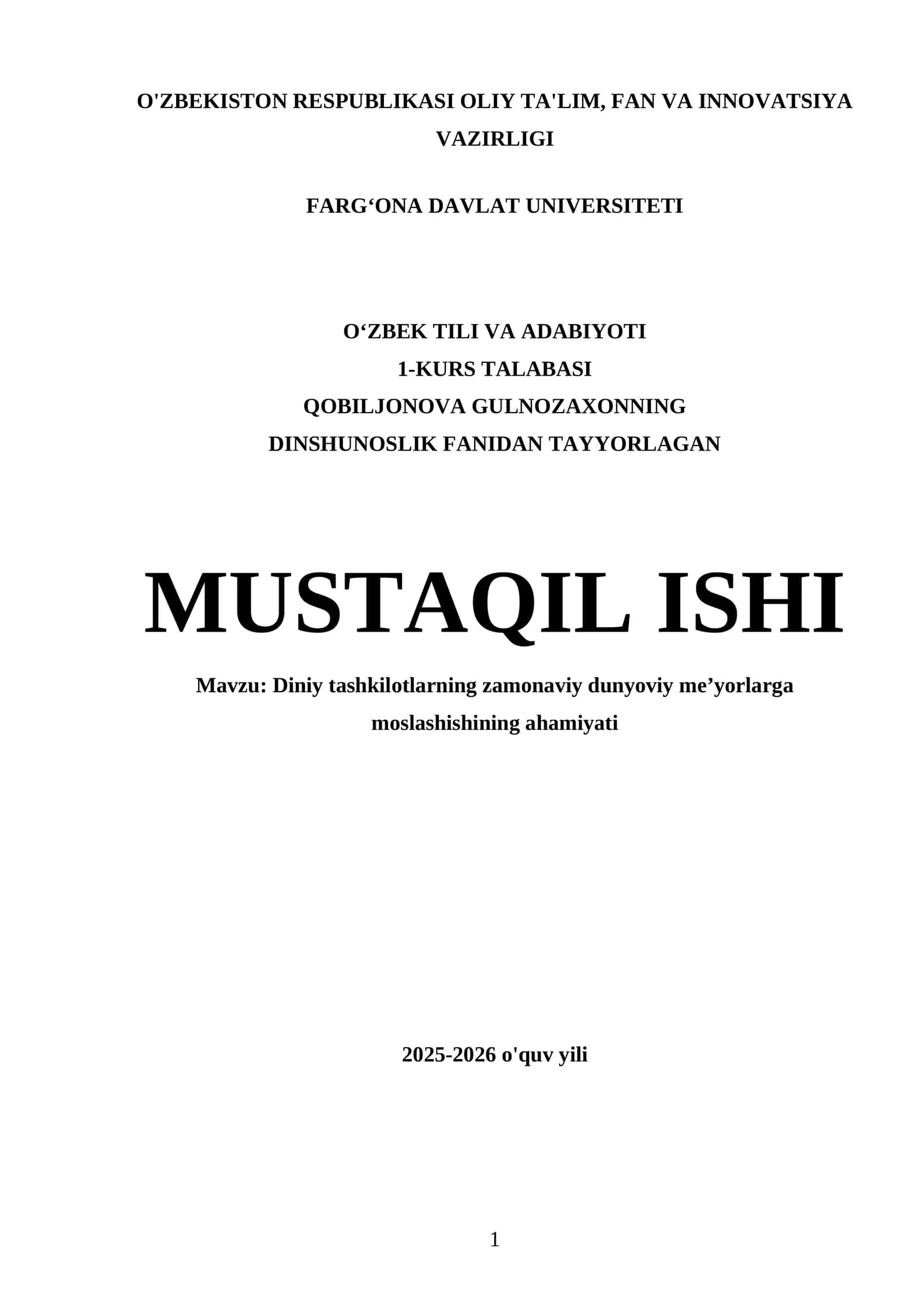 Diniy tashkilotlarning zamonaviy dunyoviy meʼyorlarga moslashishining ahamiyati