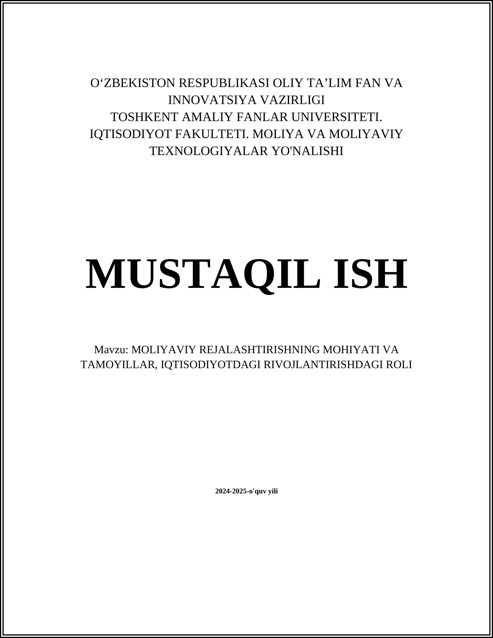 Moliyaviy Rejalashtirishning Mohiyati va Tamoyillar