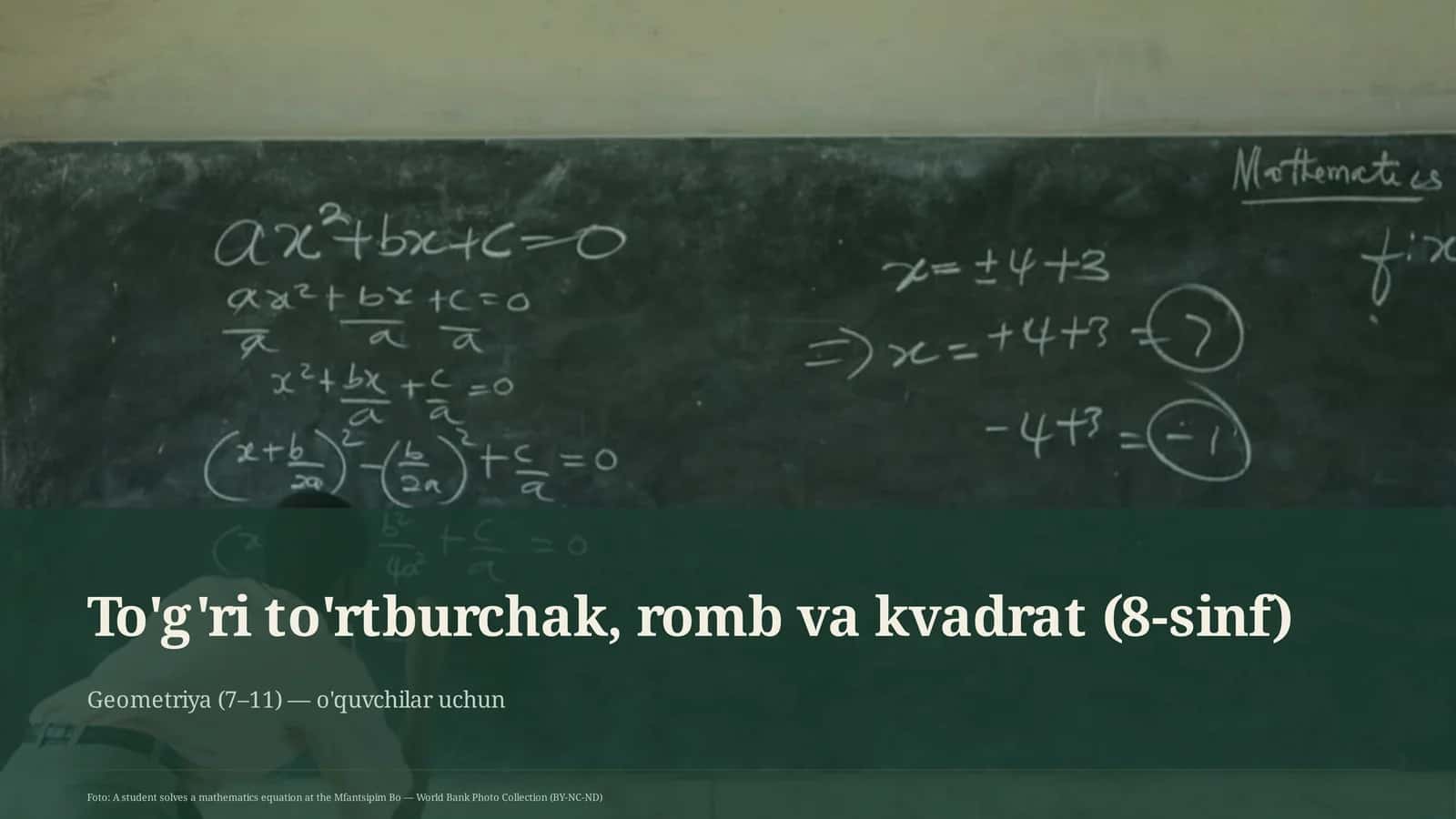 To'g'ri to'rtburchak, romb va kvadrat (8-sinf)