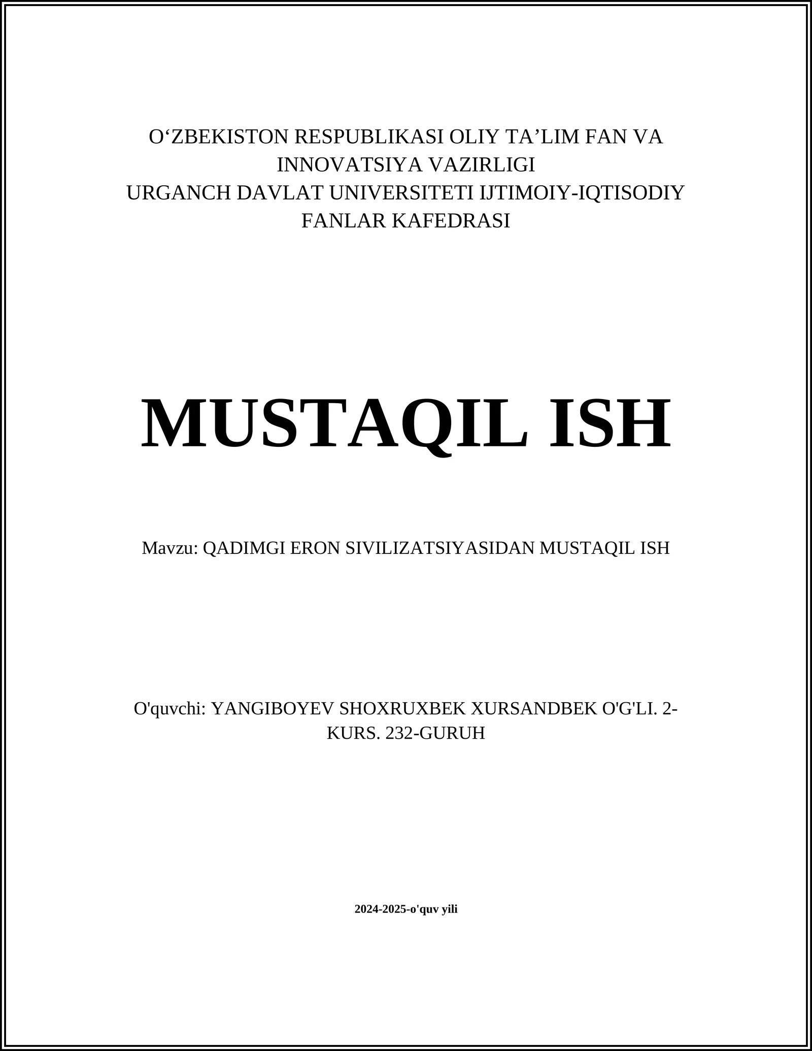 QADIMGI ERON SIVILIZATSIYASIDAN MUSTAQIL ISH