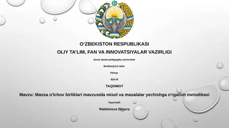 Massa o'lchov birliklari mavzusida misol va masalalar yechishga o'rgatish metodikasi