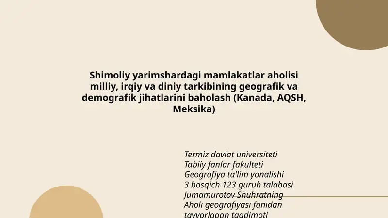 Aholi geografiyasi fanidan tayyorlagan taqdimoti