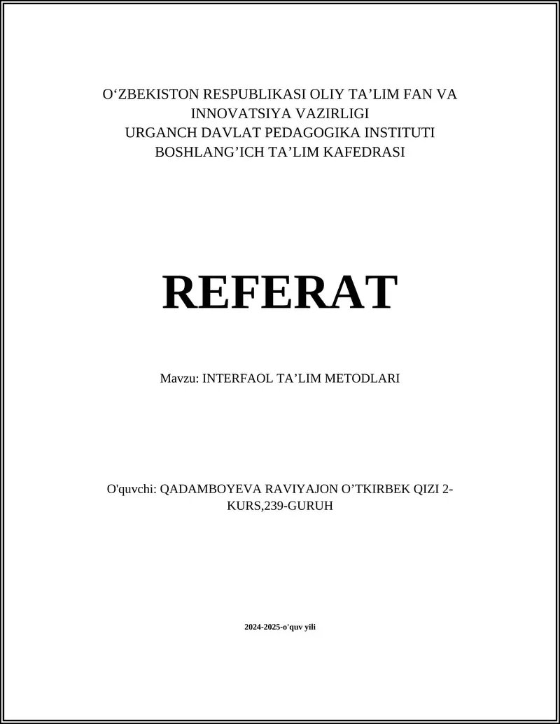 INTERFAOL TA’LIM METODLARI
