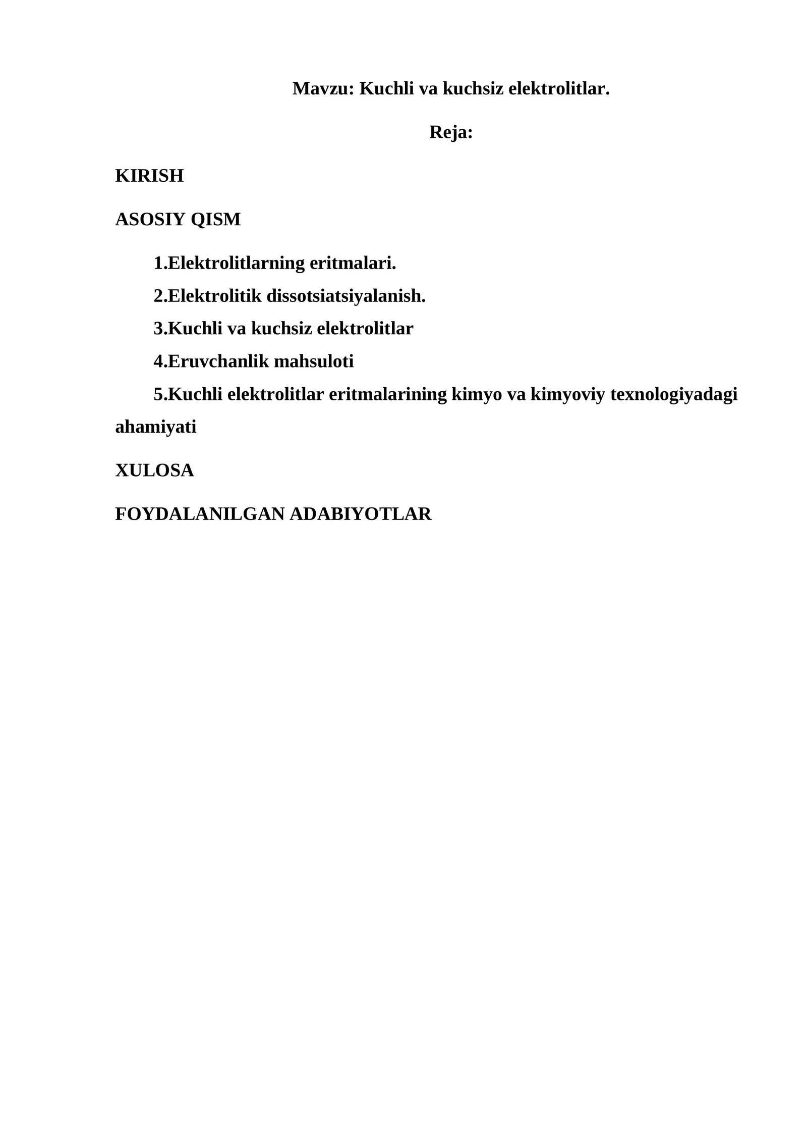 Kuchli va kuchsiz elektrolitlar