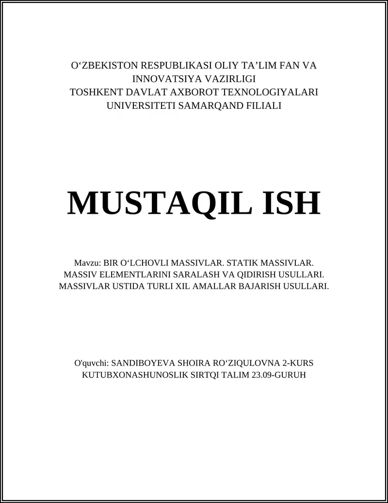 BIR OʻLCHOVLI MASSIVLAR