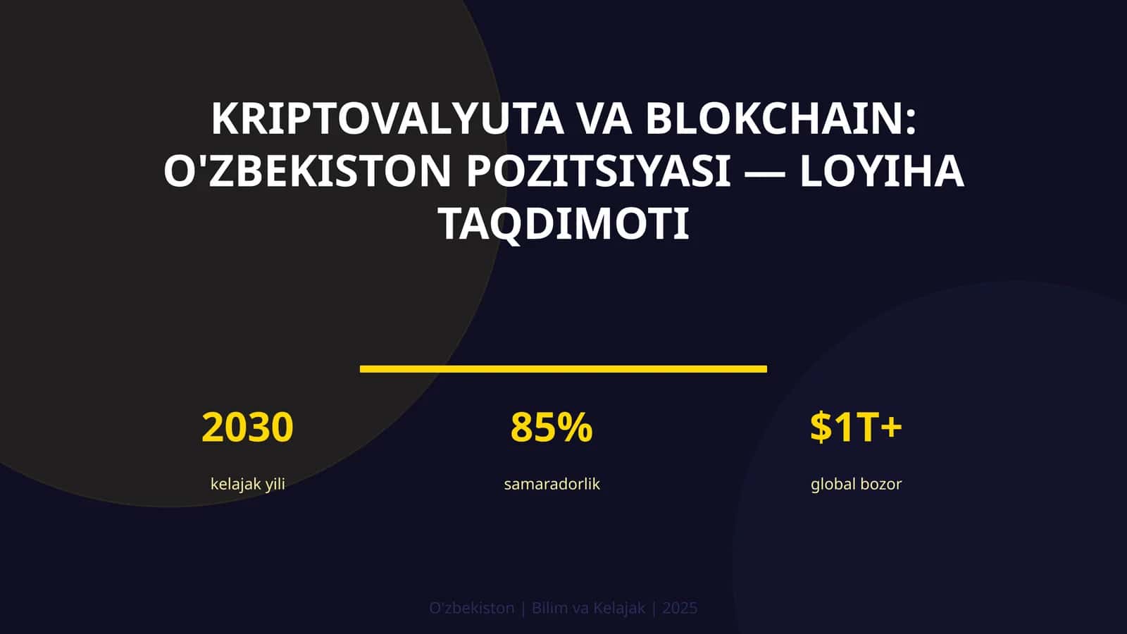 Kriptovalyuta va blokchain: O'zbekiston pozitsiyasi — loyiha taqdimoti
