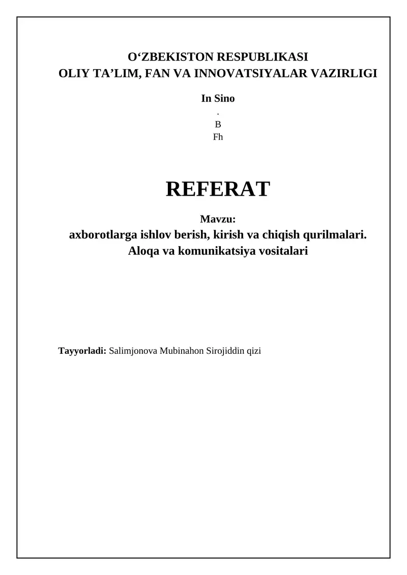 Axborotni qayta ishlash va qurilmalar