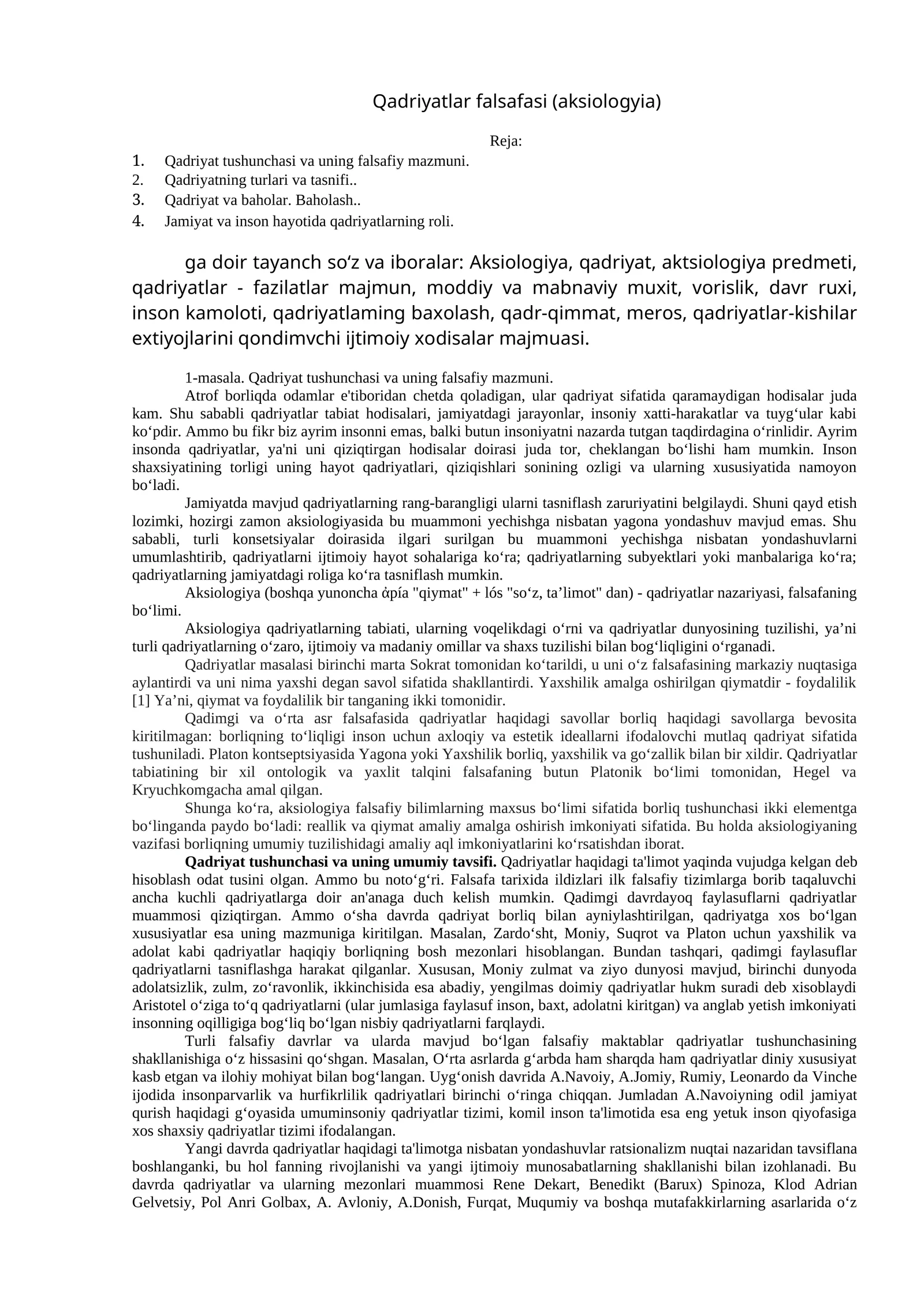 Qadriyatlar falsafasi (aksiologyia)