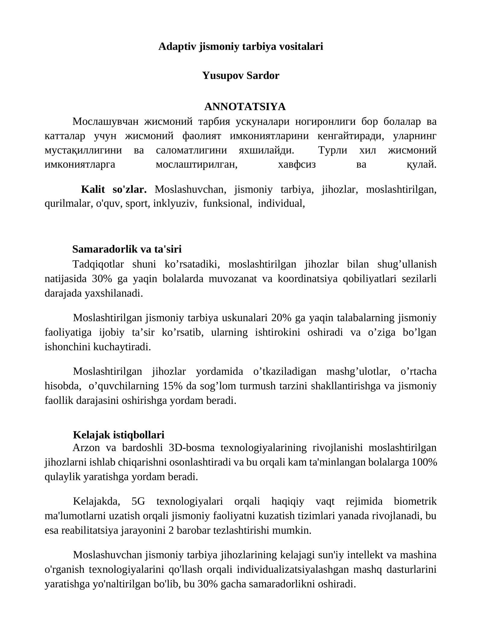 Adaptiv jismoniy tarbiya vositalari