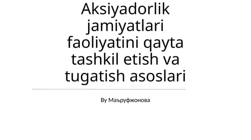 Tuxtashtirish tartibi va natijalari
