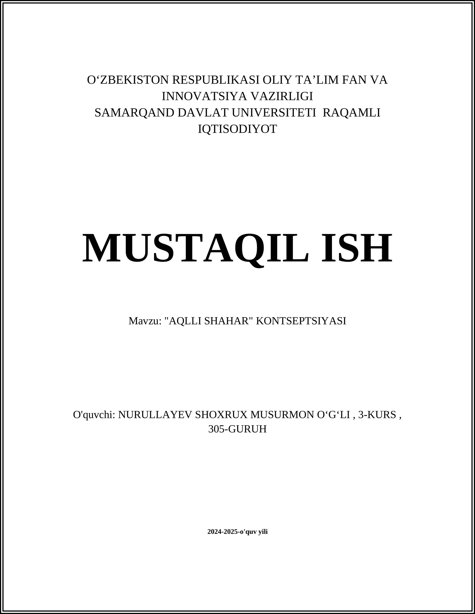 "AQLLI SHAHAR" KONTSEPTSIYASI
