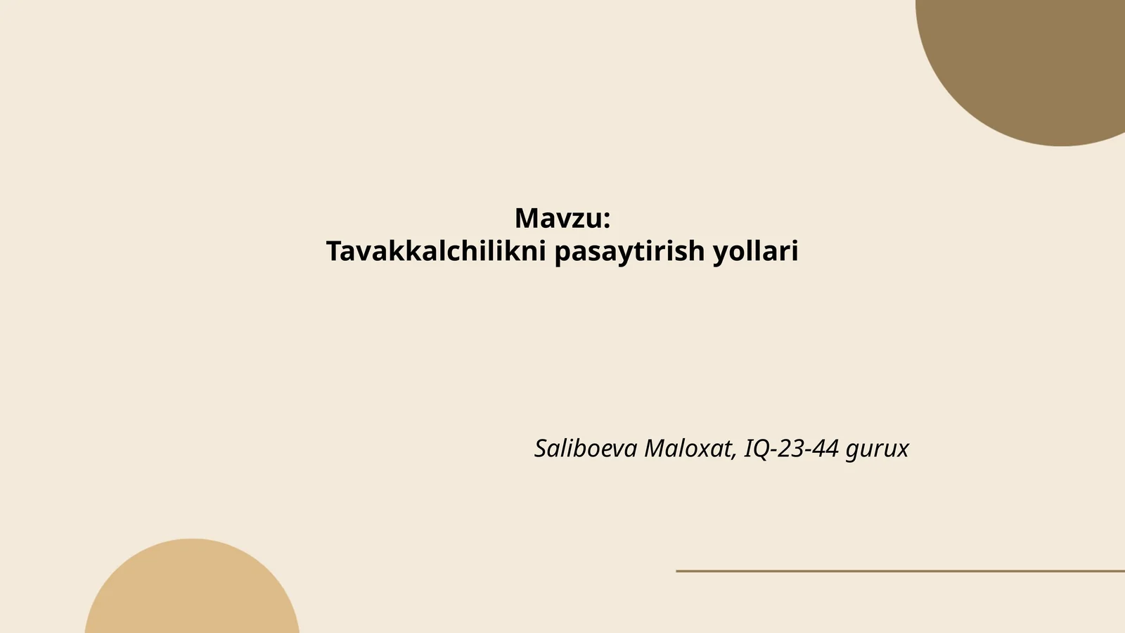 Tavakkalchilikni boshqarish tamoyillari
